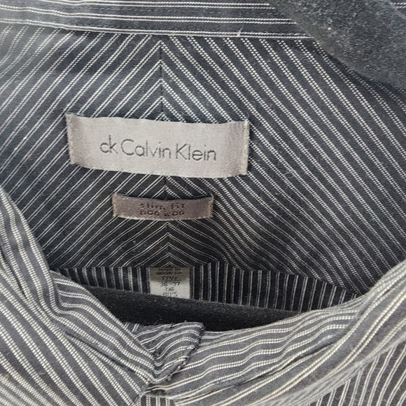 Calvin Klein Black and White Dress Shirt 17 1/2 36-37 Tall - Picture 3 of 7